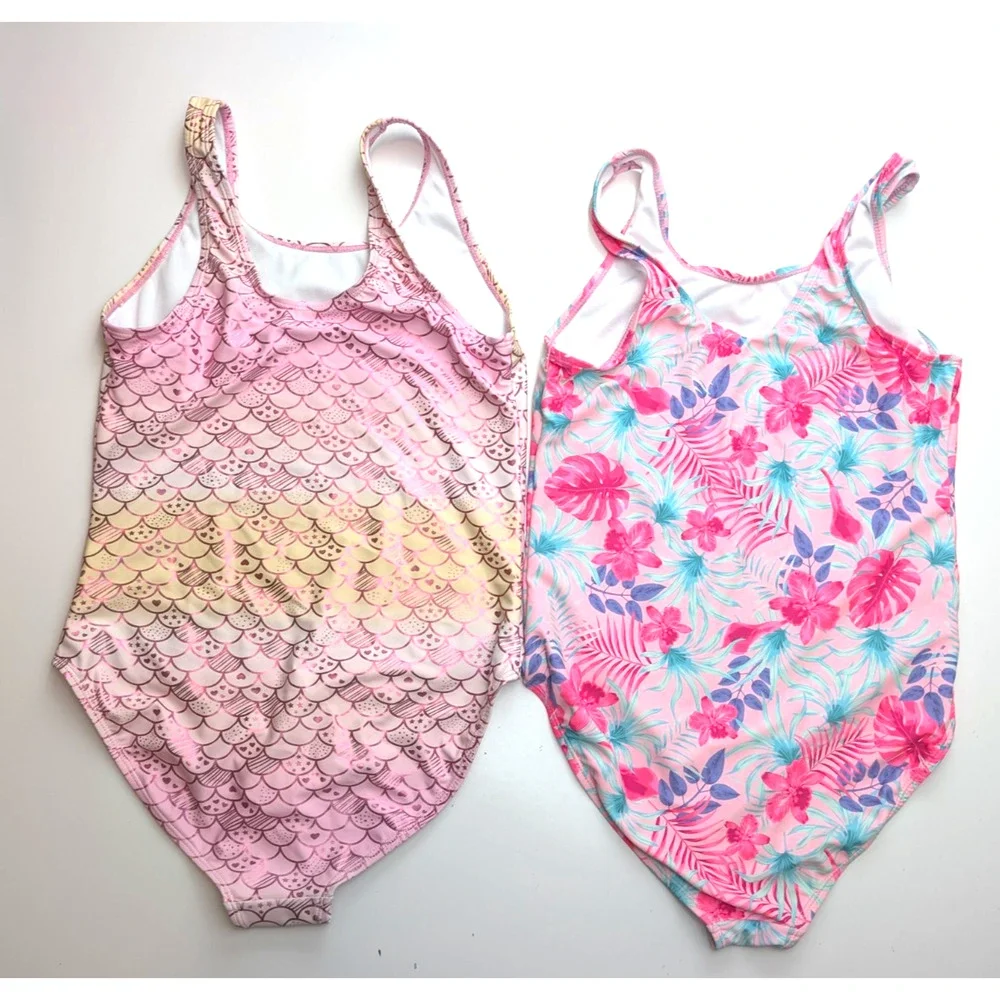 2 Girls ONE PIECE SWIM SUIT SIZE 16 BMAGICAL BY BTWEEN GIRLS PINK FLORAL MERMAID